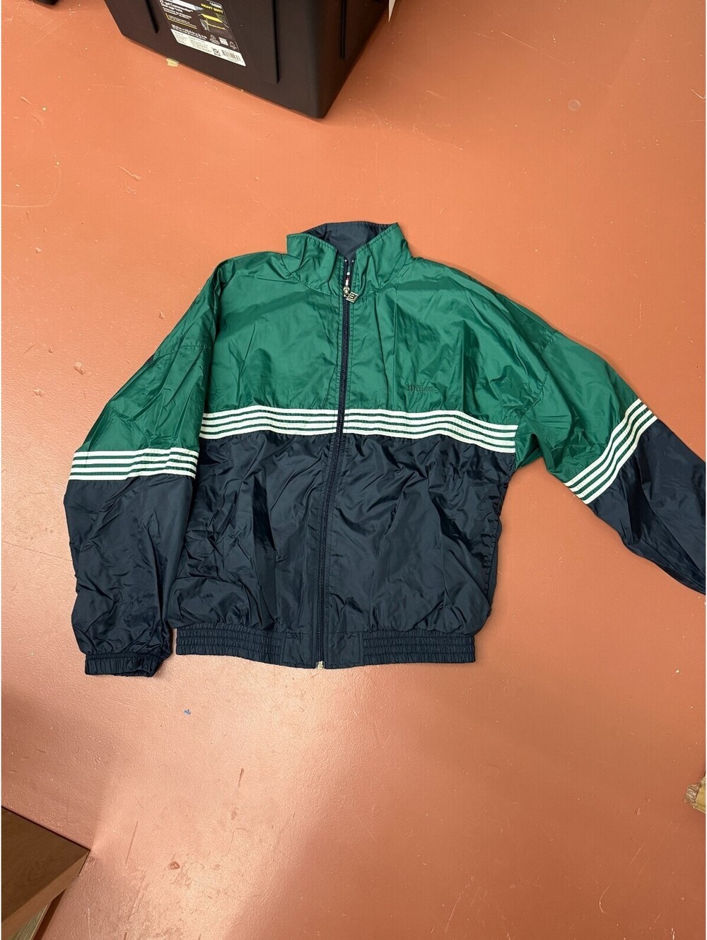 Vintage Wilson Mens Green Navy Striped Windbreaker Track Jacket Medium